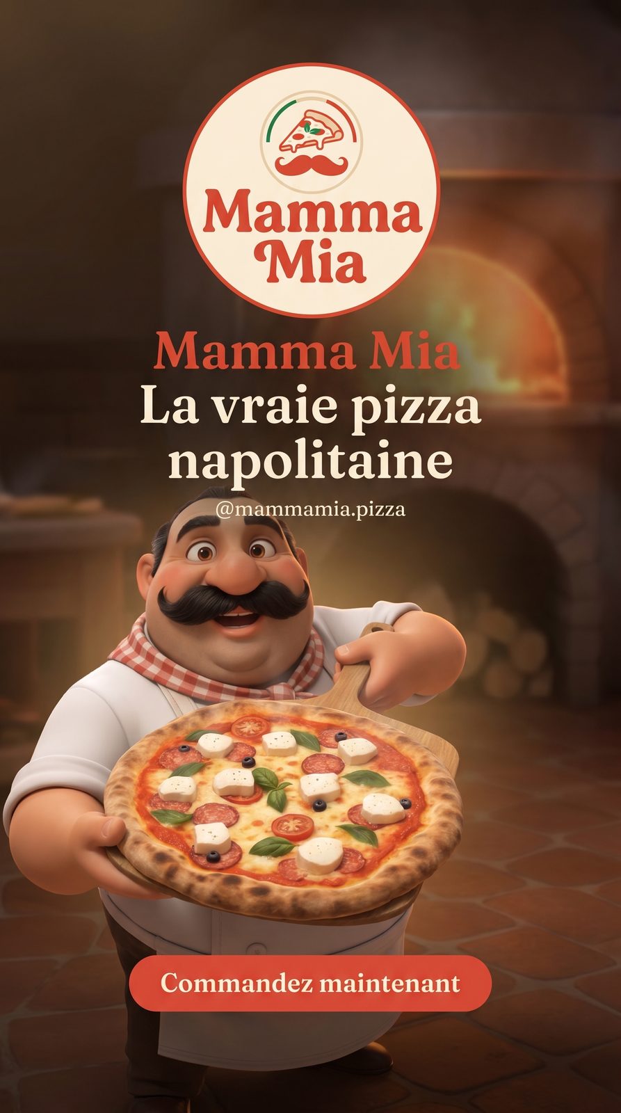 Pizza artisanale mise en scène en ambiance restaurant, visuel food créé par IA